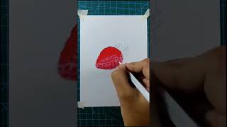 How to make hyperrealistic strawberry with coloured pencil in 1 min.#strawberry