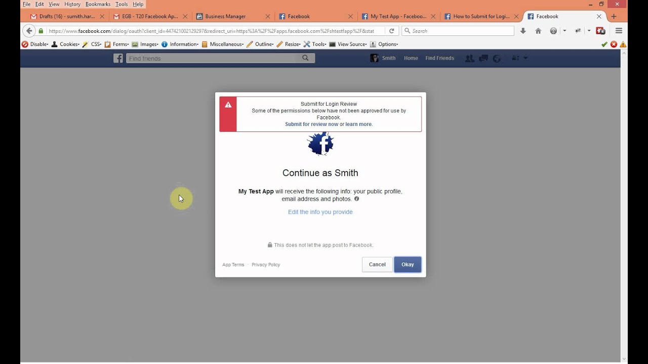 My Facebook Test App Access