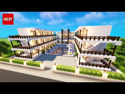 Hotel with a pool in Minecraft - Tutorial