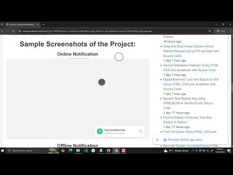 Internet Connection Notification Using Html Css And Javascript With Source Code