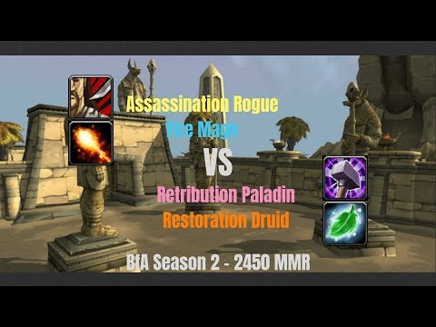 Assa Rogue Fire Mage vs Ret Pala Resto Druid - 2450 MMR - BfA Season 2