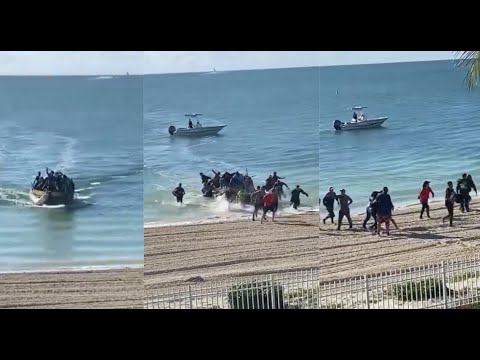 Con gritos de alegría desembarcan 19 balseros cubanos en Key Colony Beach, Florida