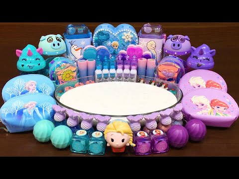 PURPLE vs BLUE FROZEN Mixing Makeup, Clay and More into Glossy Slime ! Satisfying Slime Video #749