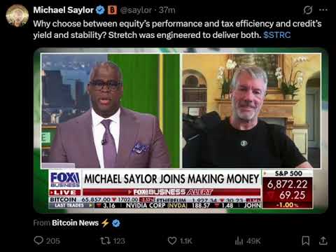 $MSTR Michael Saylor Live on Fox Business 12th Feb 2026