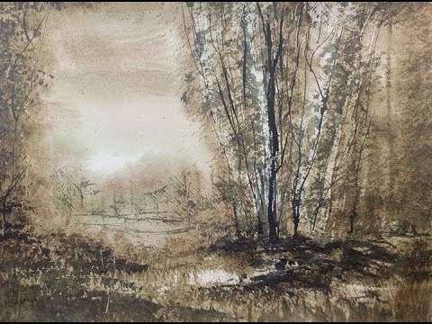480) Tonalist Watercolor Landscape Tutorial: Triad in Sap Green, Venetian Red, Phthalo Blue