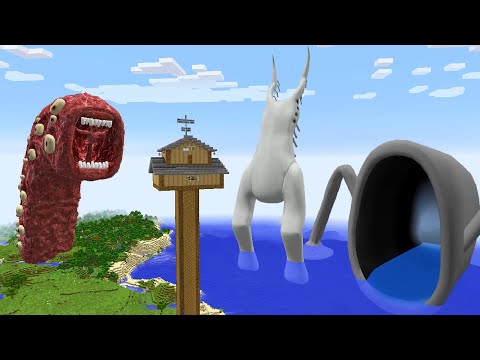 SURVIVING FROM SEA EATER, TRAIN EATER AND BIRD WATCHER in Minecraft - Gameplay