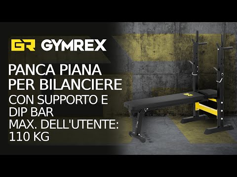 Video - Panca piana per bilanciere con supporto e dip bar