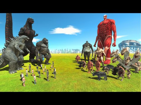 Godzilla 2014 x Kong + Shin Godzilla + Modern Weapon vs Colossal Titan + Titan Beast + Team Fantasy