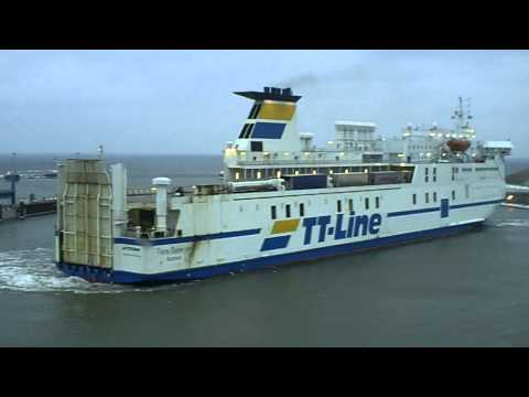 Ferry Tom Sawyer  maneuvering and leaving Trelleborg