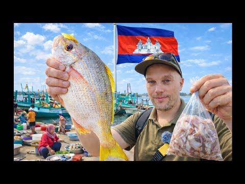 Early Morning at Kampot Fish Market 🇰🇭 Buying a Whole Fish, Squid & Fresh Cambodian Seafood