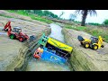 Overloaded Two Big Dumper Truck Accident Muddy Water Pulling Out Two JCB Crane Jcb Tractor CSToy