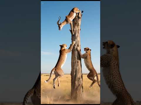 Cheetahs vs Impala: The Most Intense Tree Escape Ever!  #wildlifeentertainment #animals #animalfight