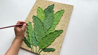 Green banana leaves 3D Texture Painting On Wooden Board | DIY Wall Art Decor | Vanoushe Art Tutorial