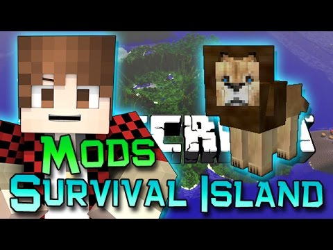 Minecraft: Survival Island Mods Ep. 1 - LION, BIG CAT FIGHT! How To Build First House!