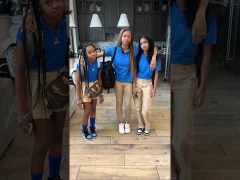 Dad makes sleepy girls take first day of school pictures #shorts