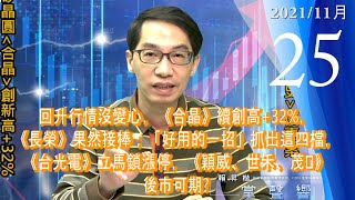 【掌聲響起】#賴昇楷 1125 - 回升行情沒變心，《合晶》續創高+32%，《長榮》果然接棒；「好用的一招」抓出這四檔，《台光電》立馬鎖漲停，《穎威、世禾、茂矽》後市可期? (圖)