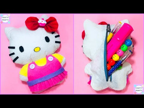 How to make Hello kitty Doll Shape Pencil bag / Stationery Organizer / School supplies