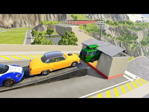 High Speed Jumps Through Metal Shed (Insane Jump) - BeamNG drive Crash Testing (Ramp Jumps)