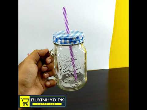 Drinking Cup/glass/mug Mason Jar With Handle & Straw  0760