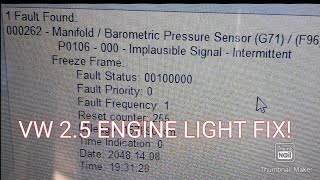 VW jetta, passat, beetle, rabbit 2.5 07k engine light, P0106 how to fix