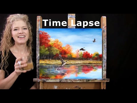 TIME LAPSE - Learn How to Paint "GEESE GOING SOUTH" with Acrylic - Step by Step Autumn Landscape