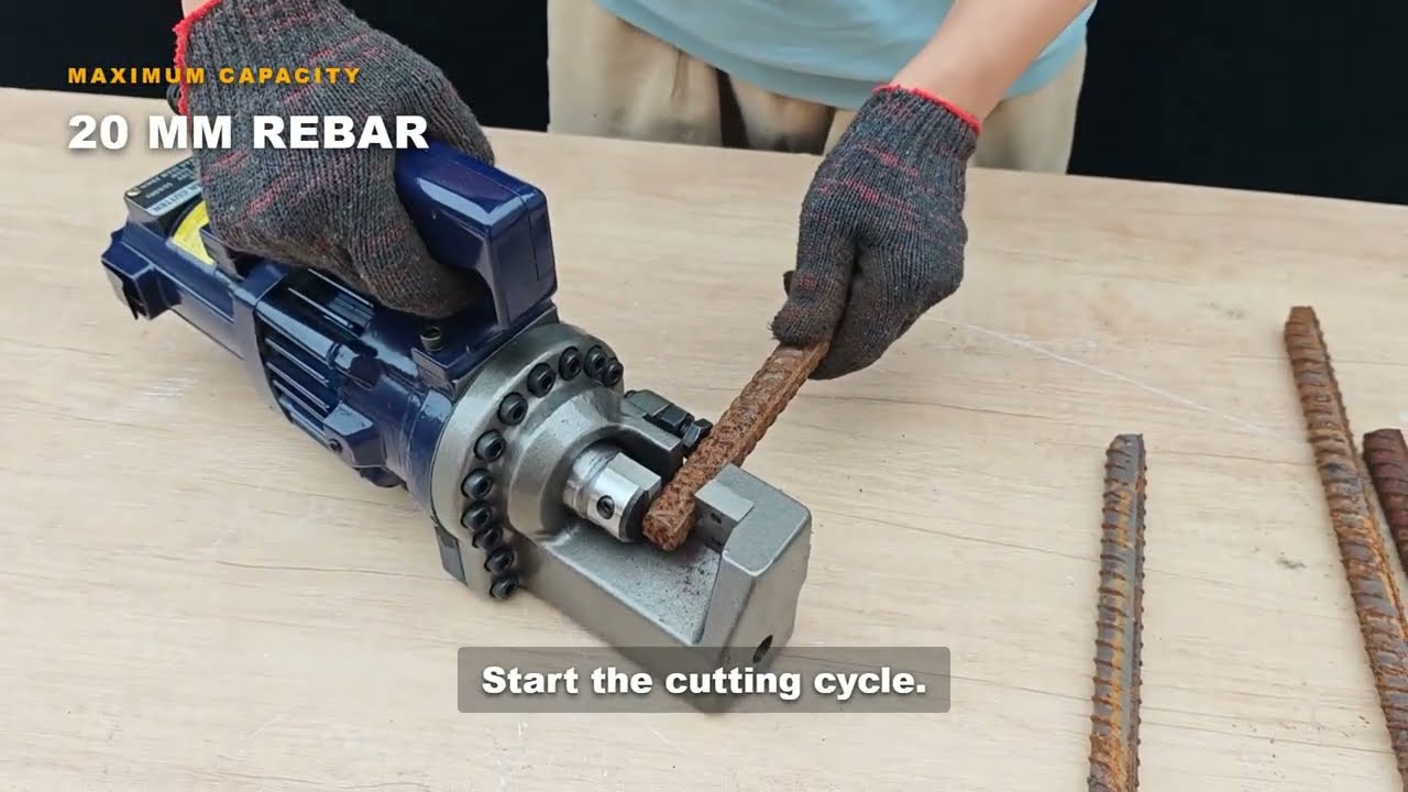RC-20 electro-hydraulic rebar cutter cutting rebar video