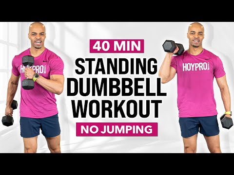 40 MIN NO JUMPING ALL STANDING HIIT Workout With Weights | Full Body | No Repeat | Dumbbell Workout