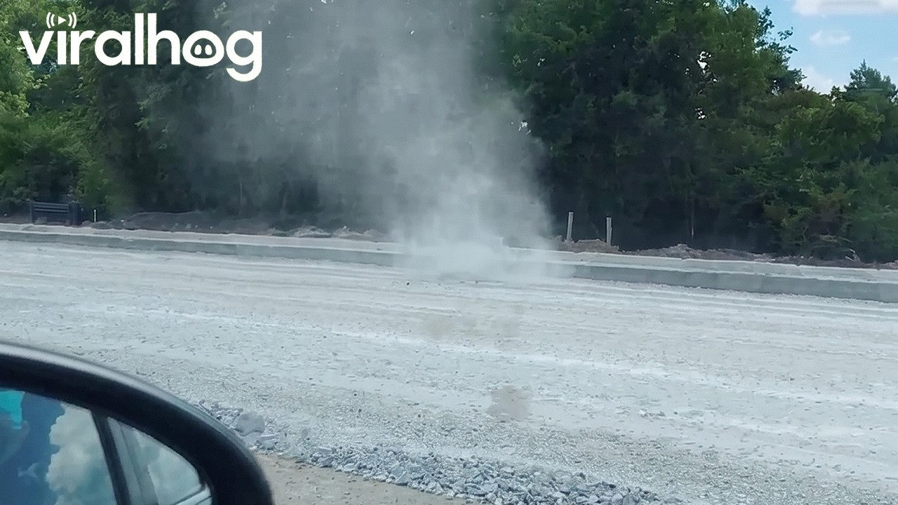 Powerful Dust Devil Spotted Beside Road || ViralHog