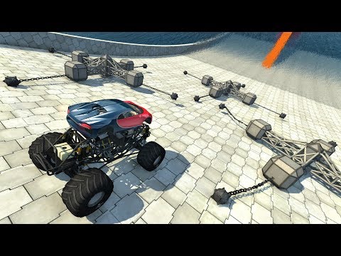 Falls & Crashes Down Into Multiple Large Spinners with Wrecking Balls - Beamng drive