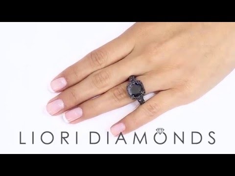 BDR-SOLD-018 - 7.24 Carat Natural Black Diamond Engagement Ring 14k Black Gold Vintage Style