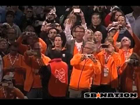 Beer bottle thrower caught on film at 100m final sprint London 2012