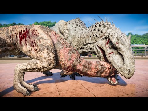 T-Rex, Indominus Rex, Giganotosaurus & Ceratosaurus Hunting & Fight! Jurassic World Evolution