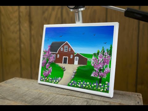 Simple and Easy #53 - Country Scene Old Red Barn and Grassy Field | Acrylic