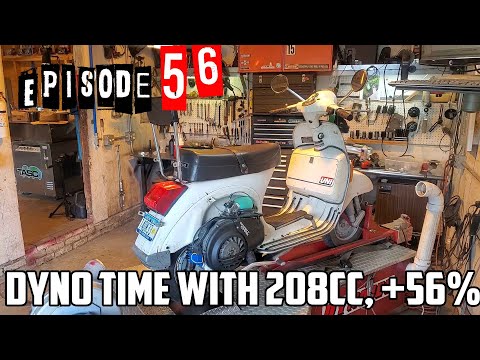 Vespa P200E with 208cc on stock cylinder, dyno session, power gains! - TST Ep. 56