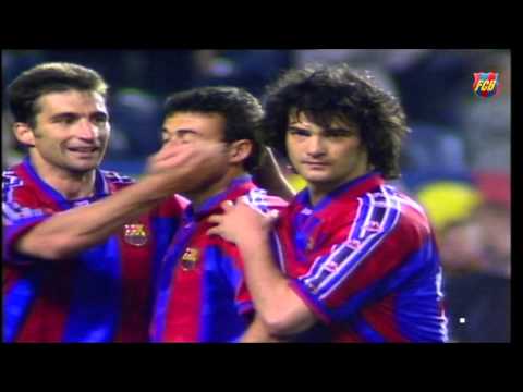 Luis Enrique and Juan Carlos Valerón as players in a Barça - Las Palmas (3-0)