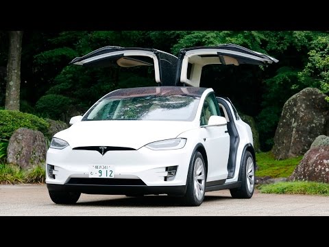 テスラのSUV「モデルX」のウイングドアが、通過中のトラックによって引きちぎられる