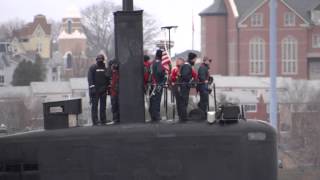 preview picture of video 'April 5, 2013,   Submarine arriving, Groton CT  MAH01635 sethniantic'