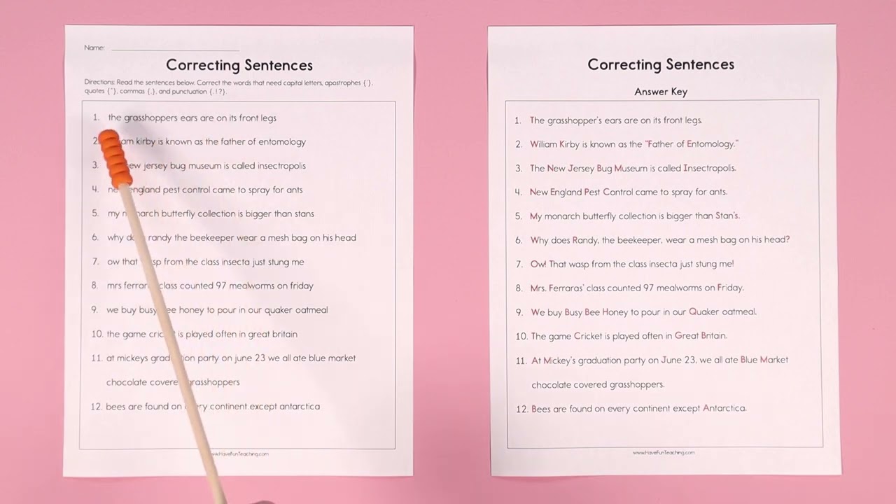 Correcting Sentences Worksheet
