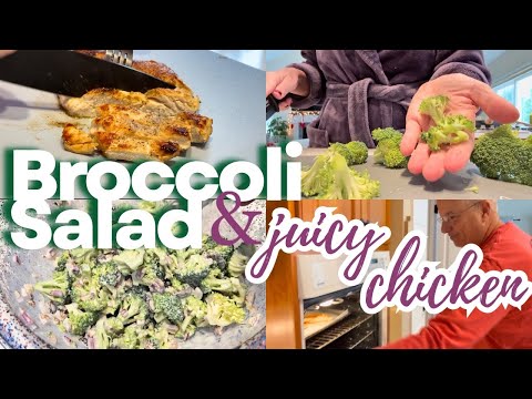 Broccoli salad recipe: POTLUCK SIDE DISH 🥦 healthy lunch idea with juicy chicken