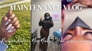 Maintenance Vlog  💅 | Pamper Routine , New Nails + Hair, Lash extensions