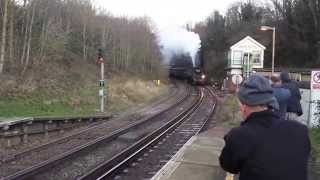 preview picture of video '34067 'Tangmere' Steam Train approaches West St Leonards on Sea Station'