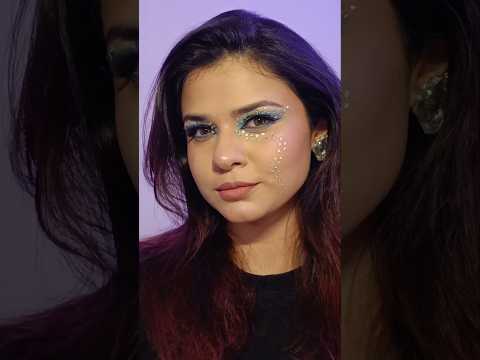 A little blue goes a long way🩵 #blue #eyeshadow #makeup #rhinestones #glitter #transition #youtube