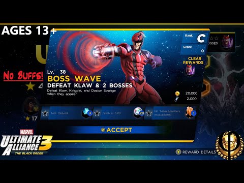 Lv. 38 Boss Wave Defeat Klaw & 2 Bosses (No Buffs) - Ultimate Alliance 3