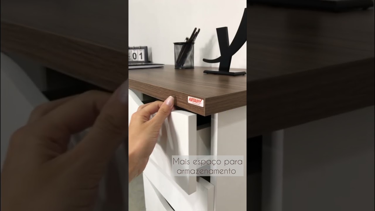Thumbnail do vídeo - Escrivaninha Due - Nogal/Branco