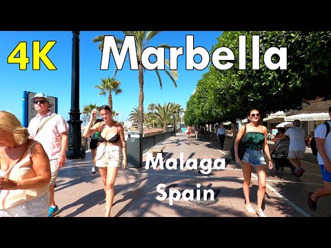 4k Marbella morning walk, beach 🏖️ and town 🌼 - Virtual Walking Tour 2022, Spain 🇪🇸