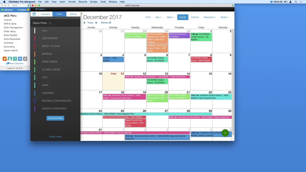 aACE+ Dayback Calendar