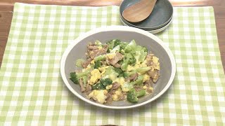 【3分クッキング公式】豚こまとブロッコリーの卵チーズ炒め
