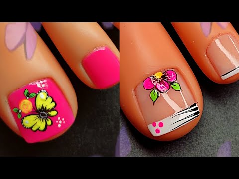 2 DISEÑOS de uñas coloridos para pies con flo y mariposa   🌺🦋😍