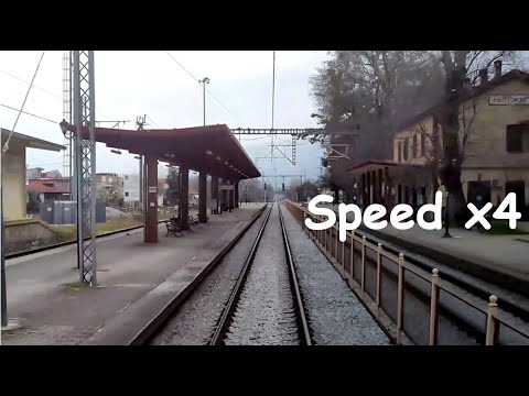Larissa to Katerini by train, rear view, fast forward