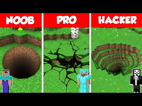TUNNEL PIT HOLE BASE HOUSE HOUSE BUILD CHALLENGE - NOOB vs PRO vs HACKER Minecraft Battle Animation